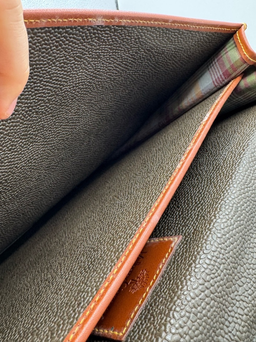 Mulberry England Vintage Scotchgrain Briefcase Satchel | Khaki Brass Lock + Key - Picture 13 of 16
